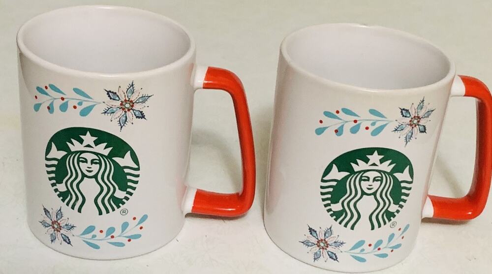 Starbucks Christmas Holiday Holly Berry Snowflake 2020 Ceramic (2) Cups 11oz